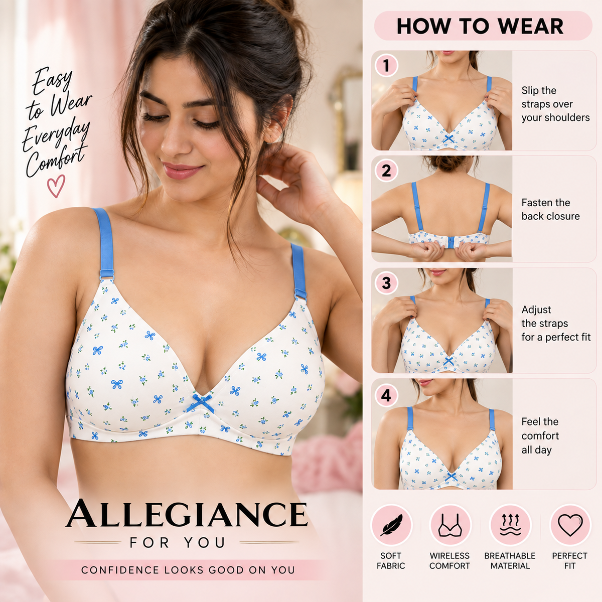 Women’s Floral Print Wireless Comfort Bra