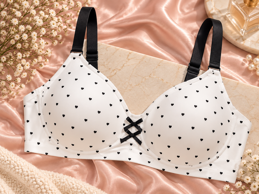 Women’s White Heart Print Comfort Bra