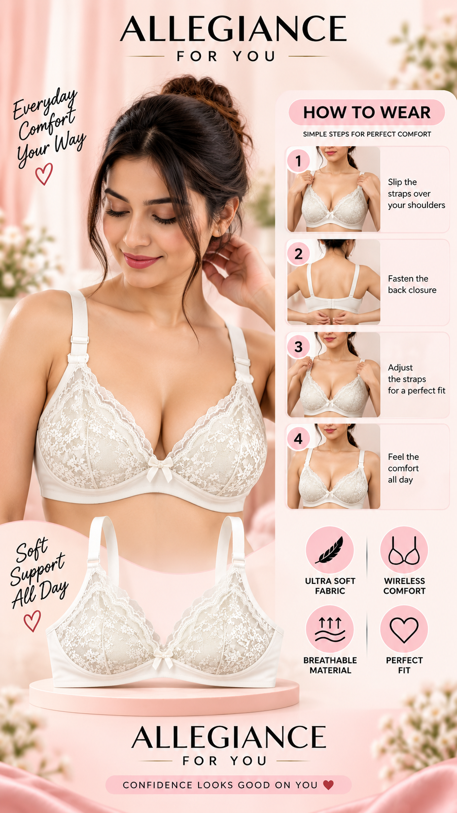 Floral Lace Full Coverage Bra