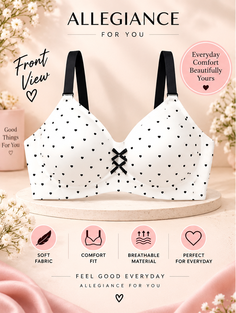 Women’s White Heart Print Comfort Bra
