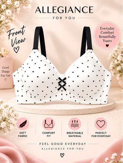 Women’s White Heart Print Comfort Bra